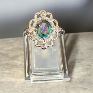 Elegant Multicolor Gemstone Silver Ring